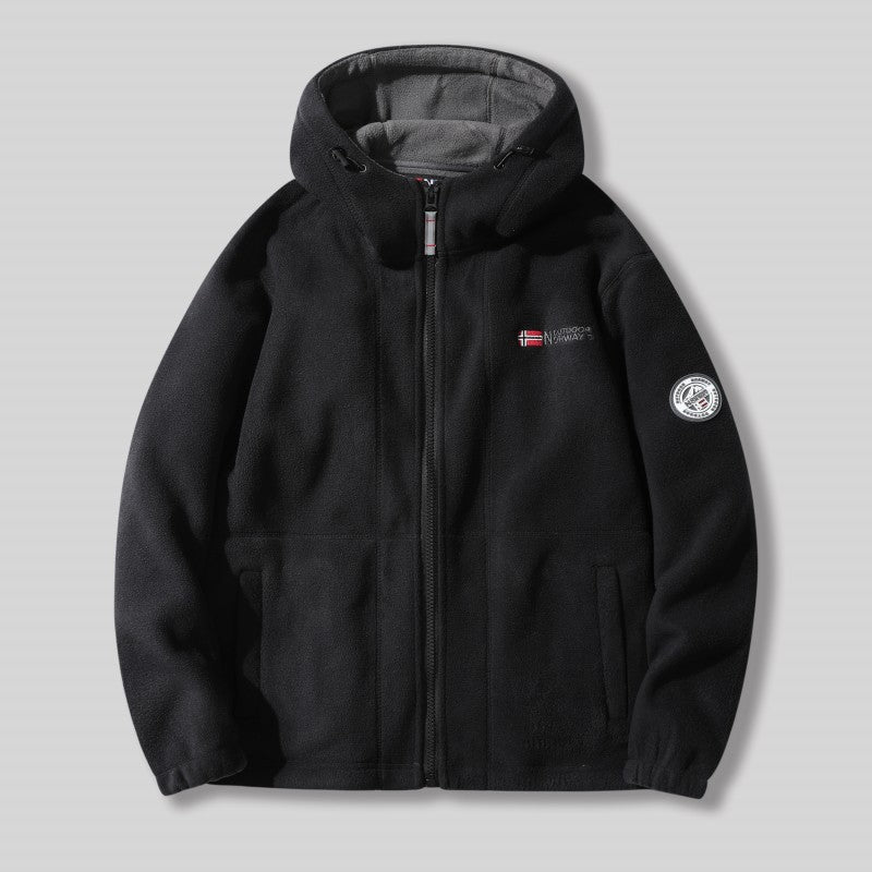 Men's Faux Fleece Hooded Jacket Double Faced Warm Winter Coat