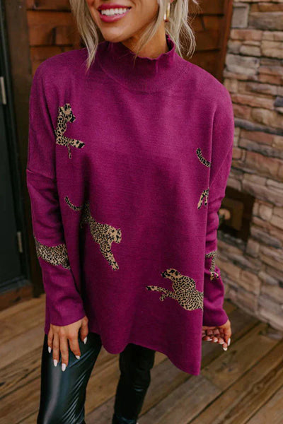 Tiger And Leopard Print Long Sleeve Casual Retro Top