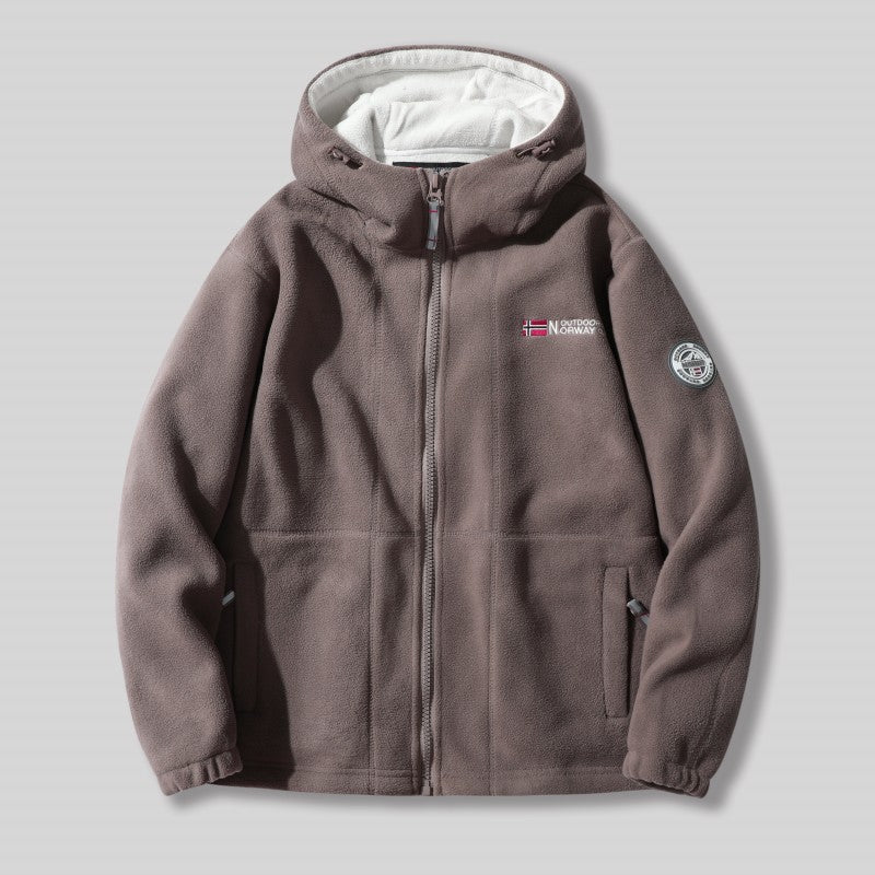 Men's Faux Fleece Hooded Jacket Double Faced Warm Winter Coat