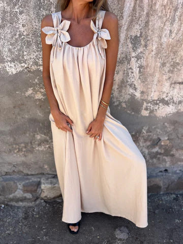Floral Straps U Neckline Solid Women's Summer Dresses