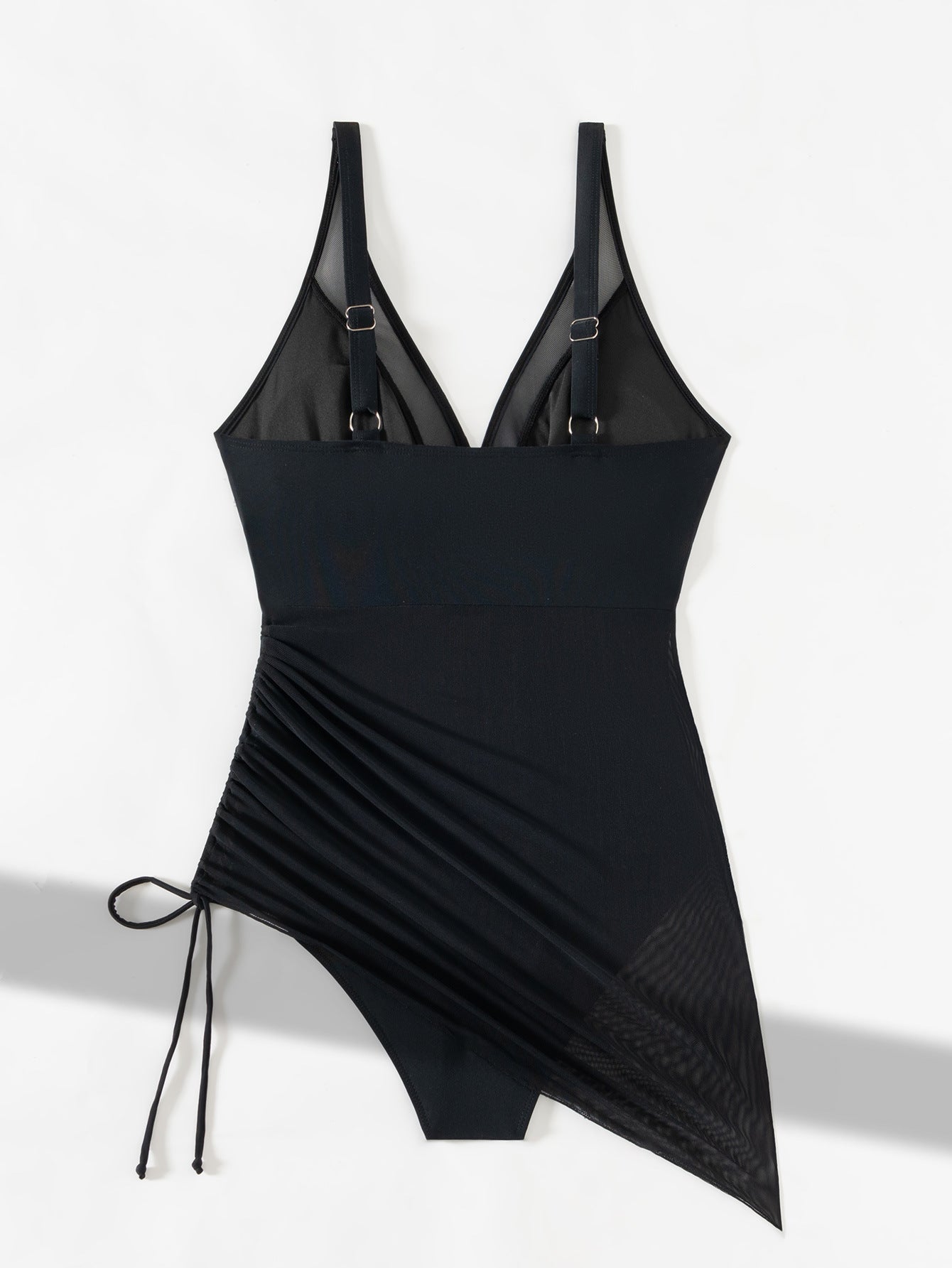 Slimming One-Piece Swimsuit Tummy Control Mesh Sheer Sarong Wrap