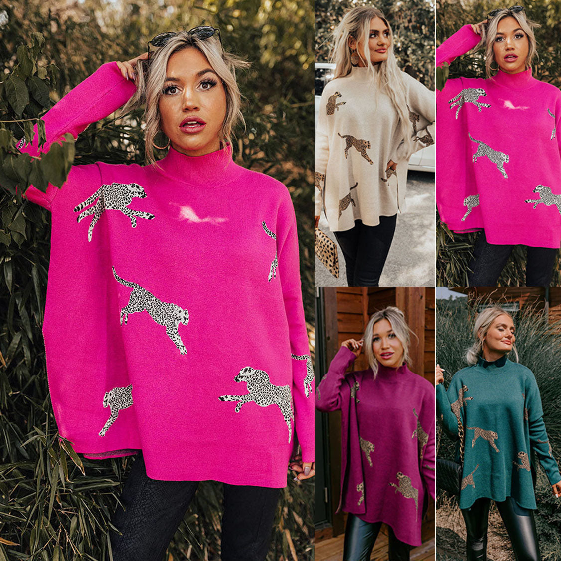 Tiger And Leopard Print Long Sleeve Casual Retro Top