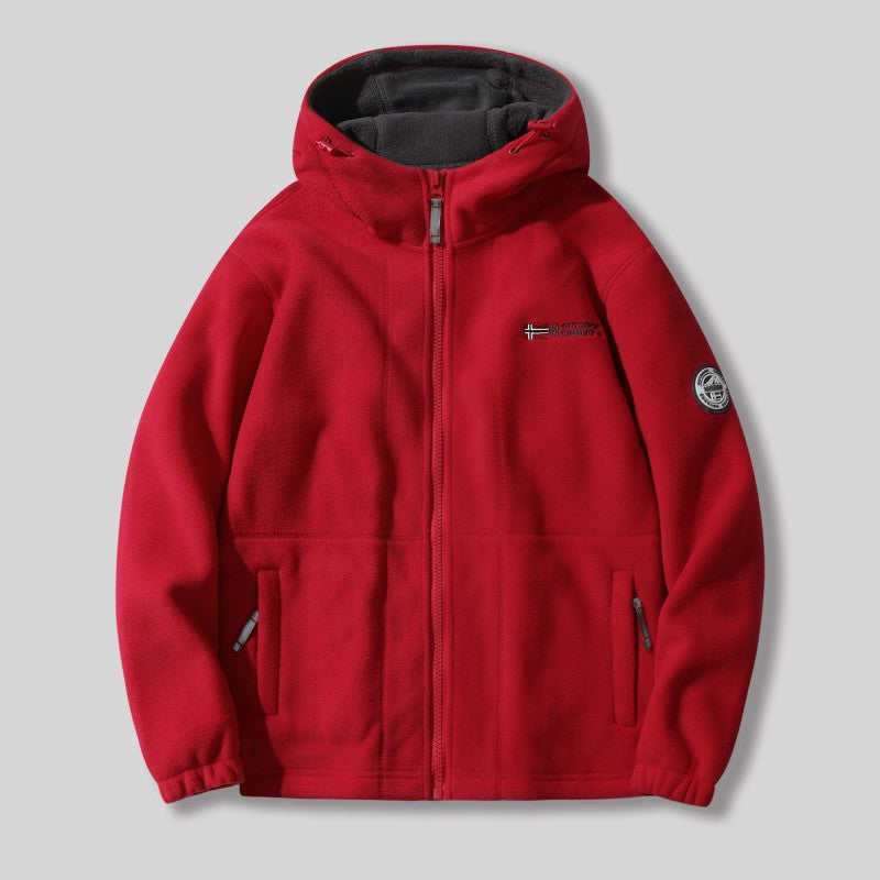 Men's Faux Fleece Hooded Jacket Double Faced Warm Winter Coat