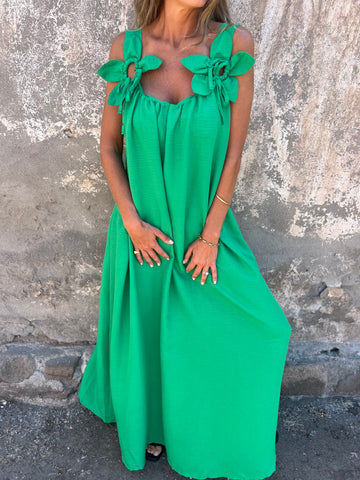 Floral Straps U Neckline Solid Women's Summer Dresses