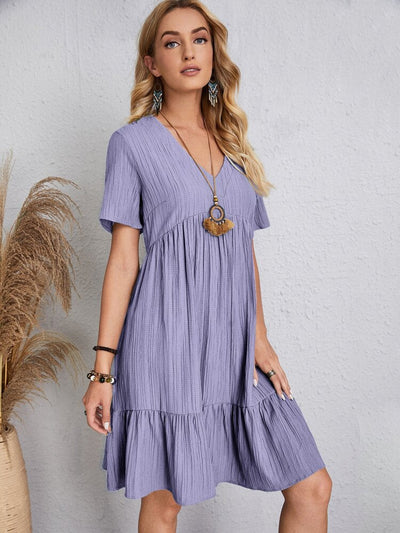 Retro Casual Dress V Neck Loose Fit Comfortable Summer Wear