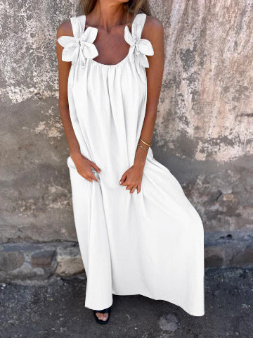 Floral Straps U Neckline Solid Women's Summer Dresses