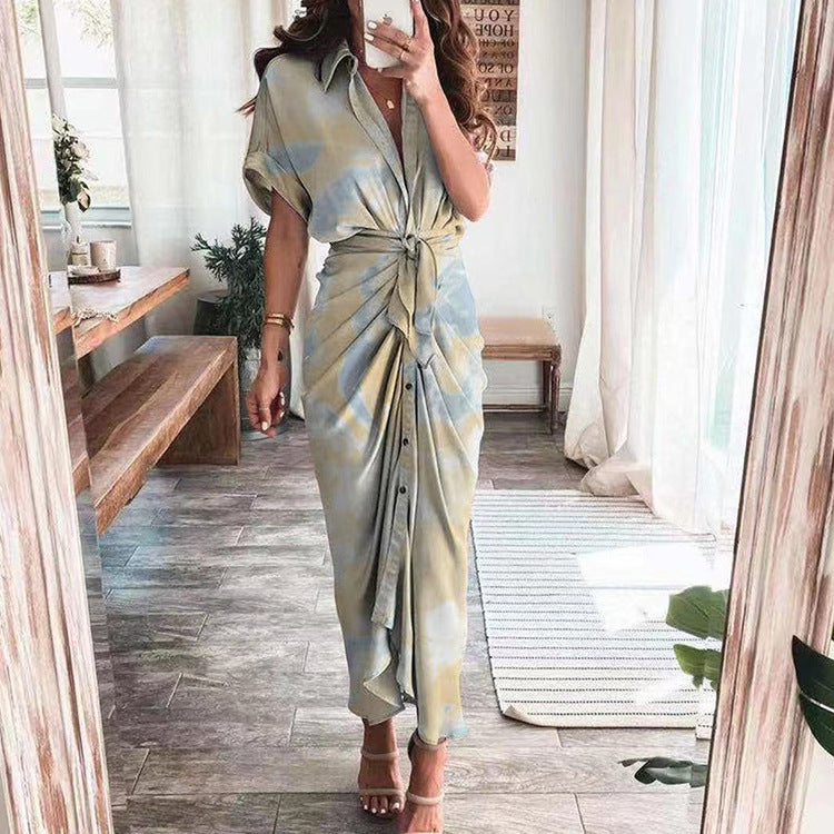 Women Satin Shirt Dress With Button Detail Elegant Design