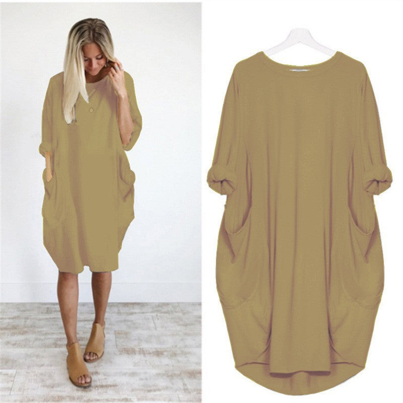Long Sleeve Casual Loose Pocket Dress Comfortable Everyday Wear