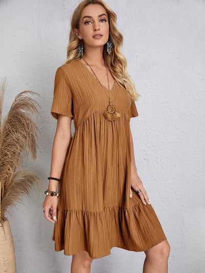 Retro Casual Dress V Neck Loose Fit Comfortable Summer Wear