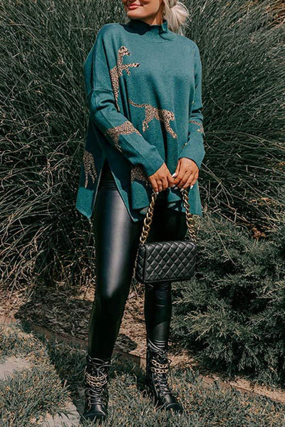 Tiger And Leopard Print Long Sleeve Casual Retro Top