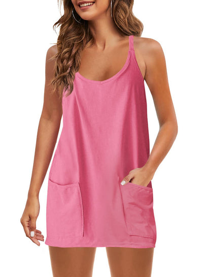 Casual Sleeveless Mini Dress With Built-In Shorts For Summer