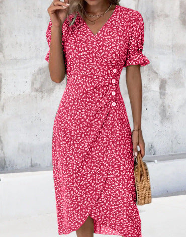 Women Casual Floral Wrap Dress Elegant Summer Style