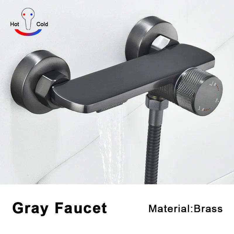 Gray Waterfall Bathtub Faucet Brass Chrome Wall Mount With Hand Shower