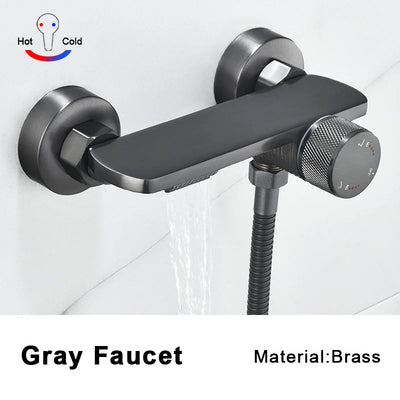 Gray Waterfall Bathtub Faucet Brass Chrome Wall Mount With Hand Shower