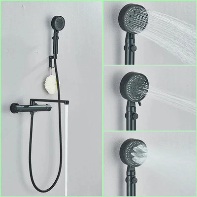 Thermostatic Bathtub Faucet Set Wall Mounted Black Chrome Shower Mixer
