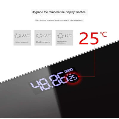 Gym Battery Digital Bathroom Scale Black Tempered Glass Weighing