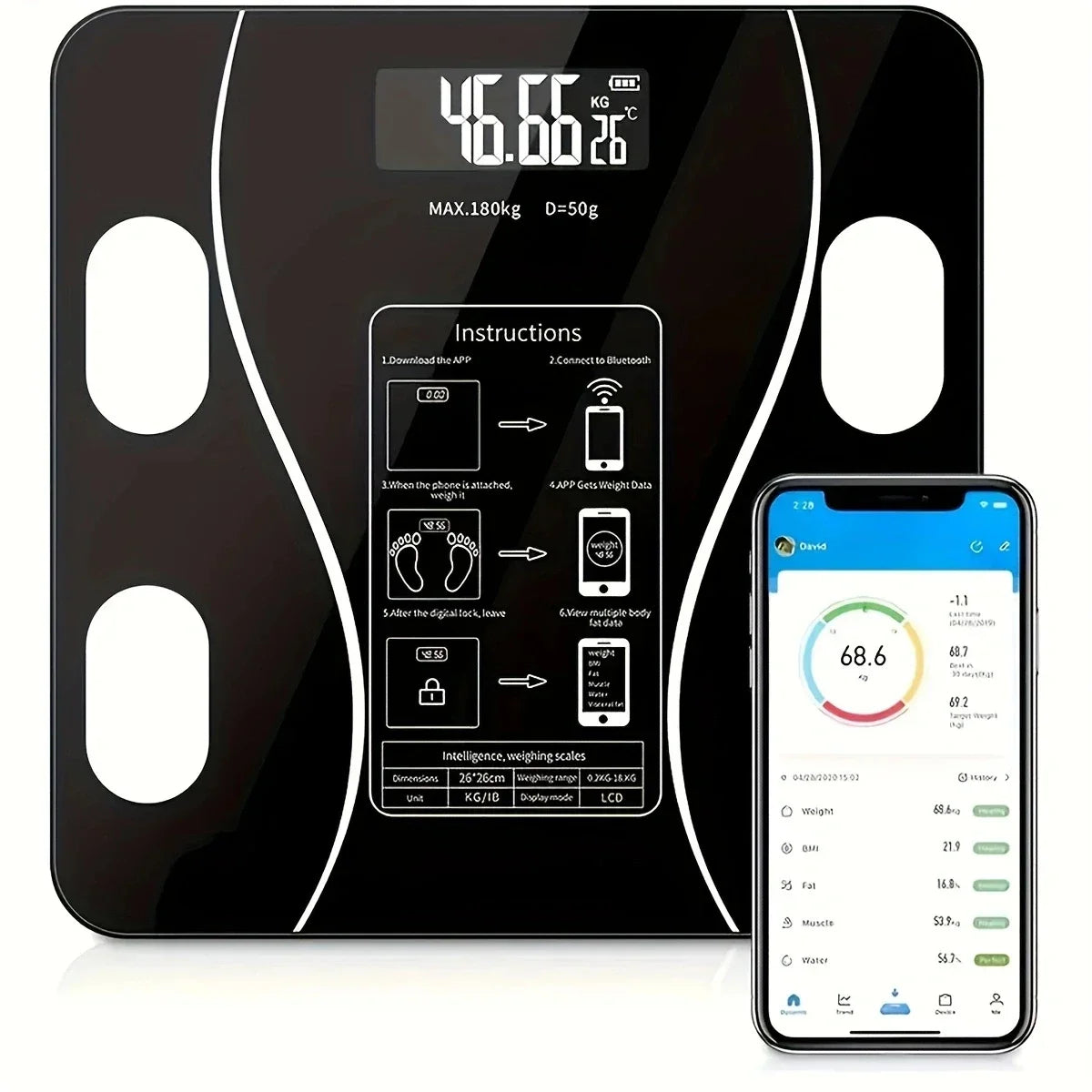 Bluetooth Digital Bathroom Scale Wireless Electronic Weight Monitor