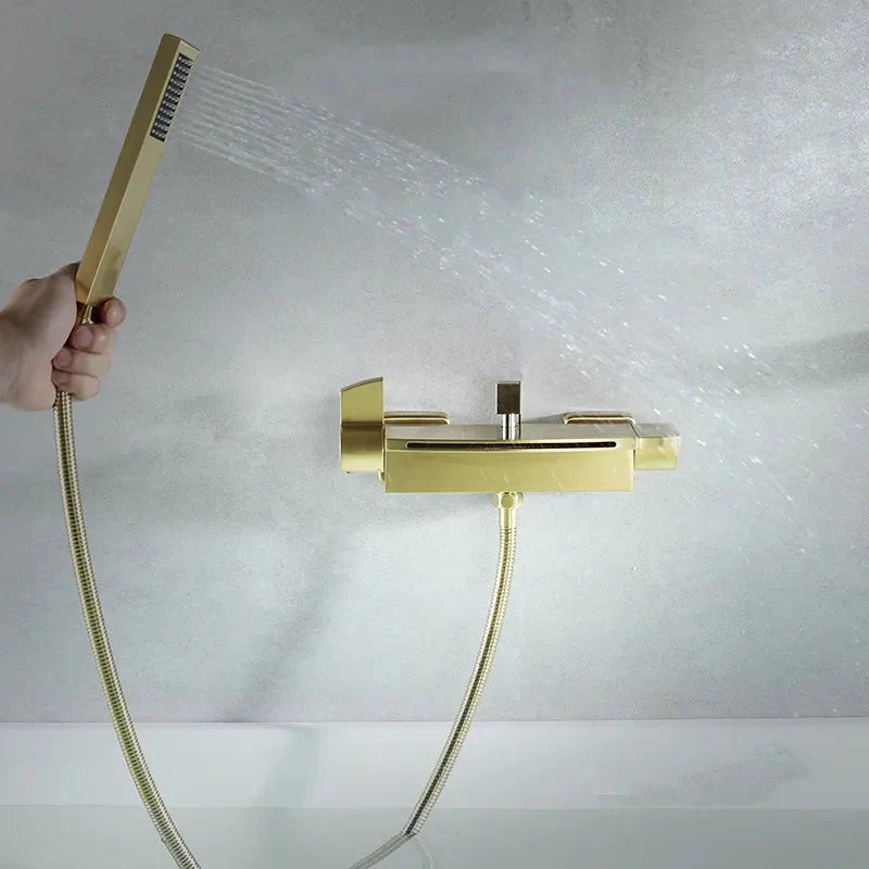 Bathtub Shower Set Wall Mounted Double Handle Gold Bathroom Fixture