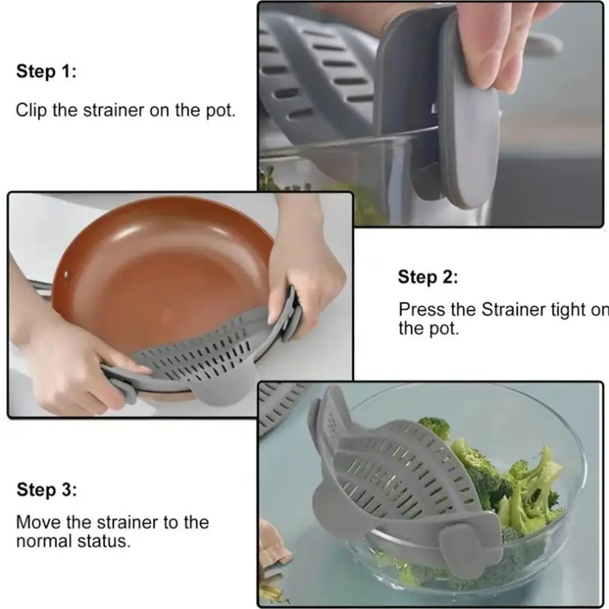 ClipStrain Adjustable Silicone Strainer For Kitchen Draining Tasks