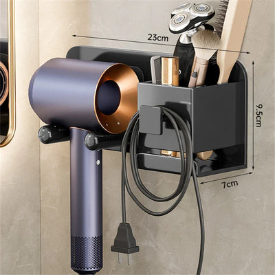 Wall-Mounted Hair Dryer Holder Shelf Bathroom Storage Rack Organizer