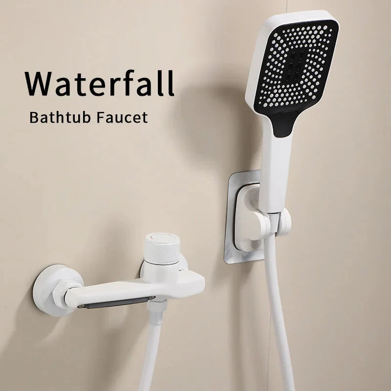 Bathroom Tub Faucet Single Handle Waterfall Spout Mixer With Hand Shower