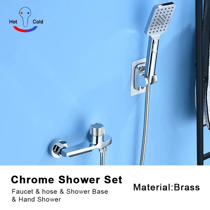Gray Waterfall Bathtub Faucet With Brass Hand Shower Set