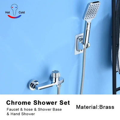 Gray Waterfall Bathtub Faucet With Brass Hand Shower Set