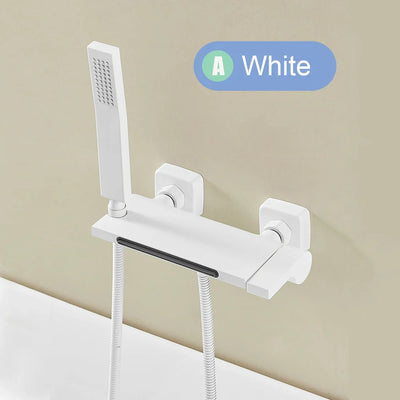 White Black Waterfall Bathtub Faucet With Handheld Shower Set