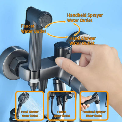 Gray Bathtub Faucet With Hand Shower And Handheld Sprayer Set
