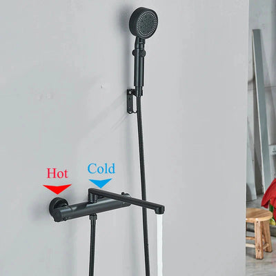 Thermostatic Bathtub Faucet Set Wall Mounted Black Chrome Shower Mixer