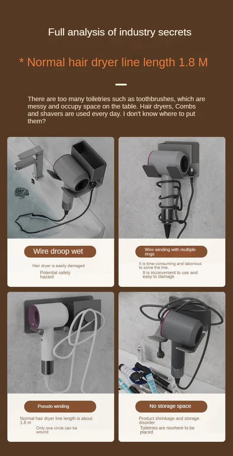 Hair Dryer Holder Wall Mount Stand For Bathroom Accessories