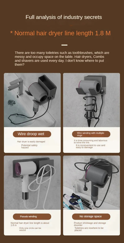 Hair Dryer Holder Wall Mount Stand For Bathroom Accessories