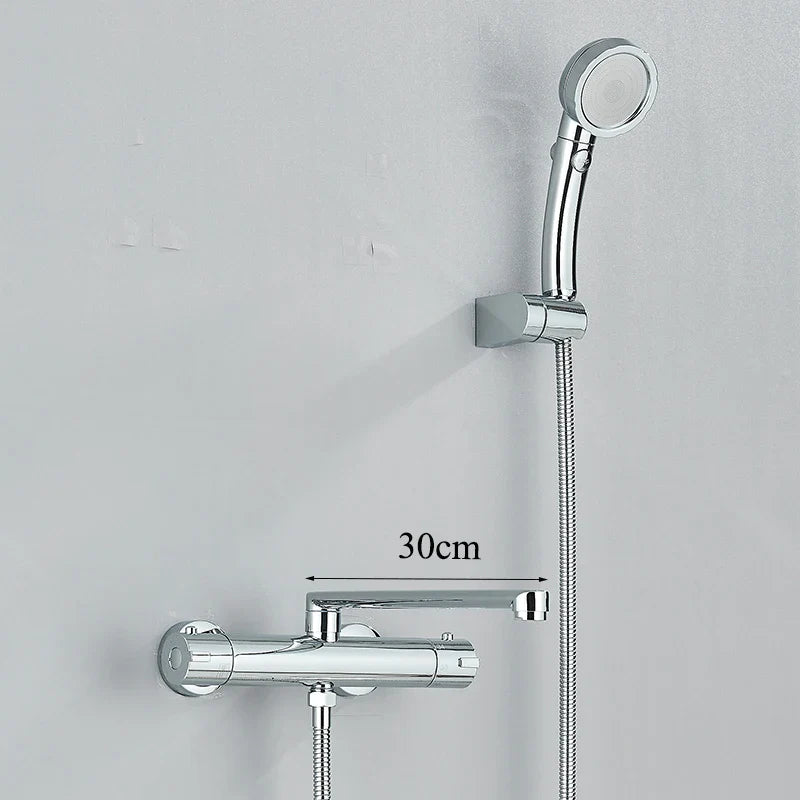 Thermostatic Bathtub Faucet Set Wall Mounted Black Chrome Shower Mixer