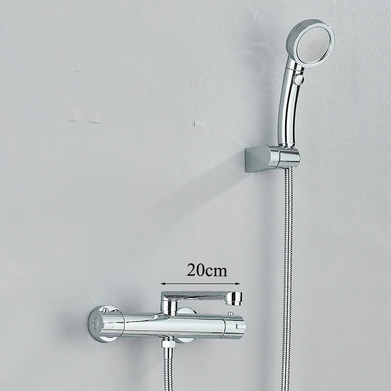 Thermostatic Bathtub Faucet Set Wall Mounted Black Chrome Shower Mixer