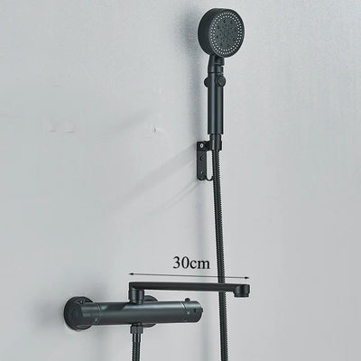 Thermostatic Bathtub Faucet Set Wall Mounted Black Chrome Shower Mixer