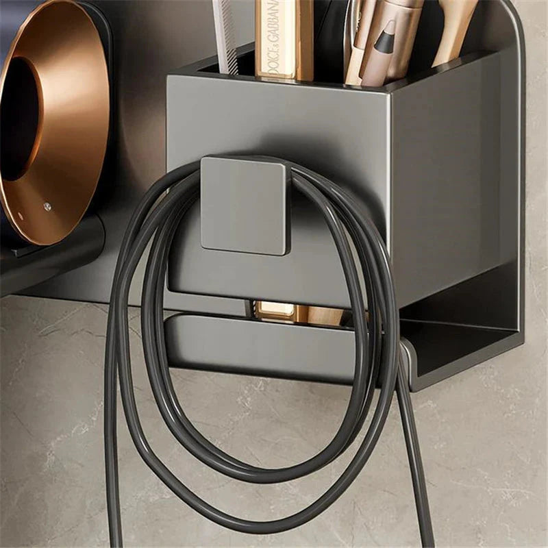 Wall-Mounted Hair Dryer Holder Shelf Bathroom Storage Rack Organizer