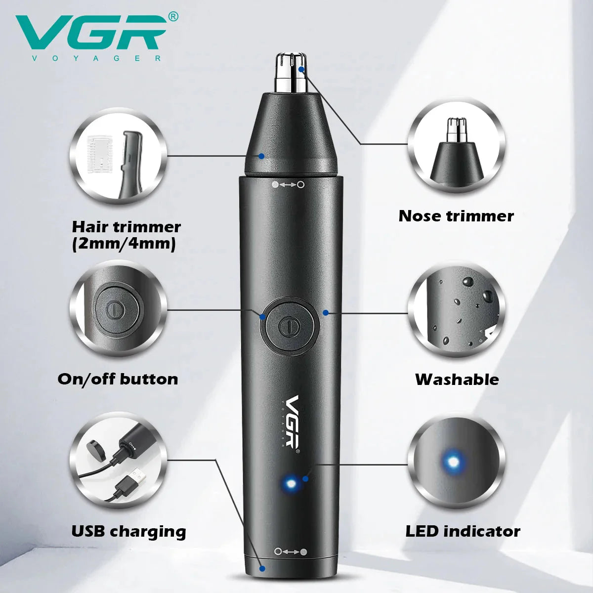 2in1 Washable Nose Hair Trimmer Electric Beard And Ear Groomer