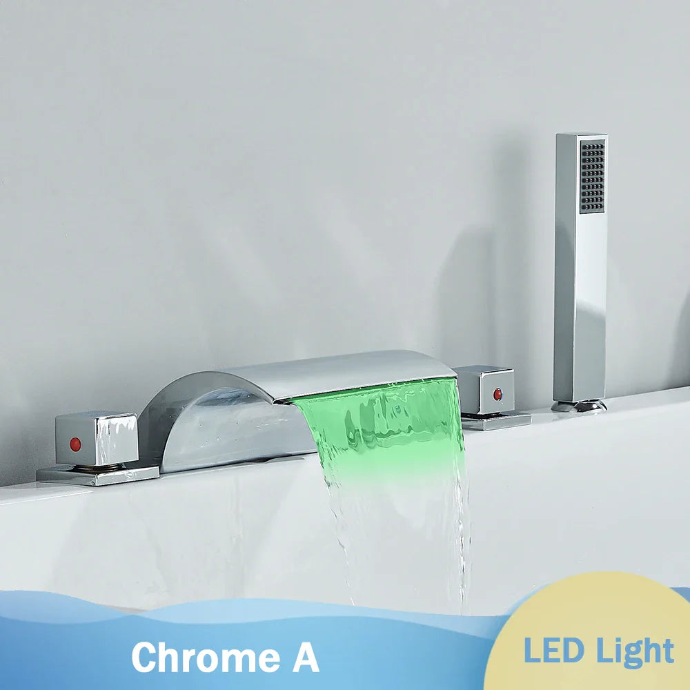 Bronze Waterfall Bathtub Faucet With LED Light Shower Mixer
