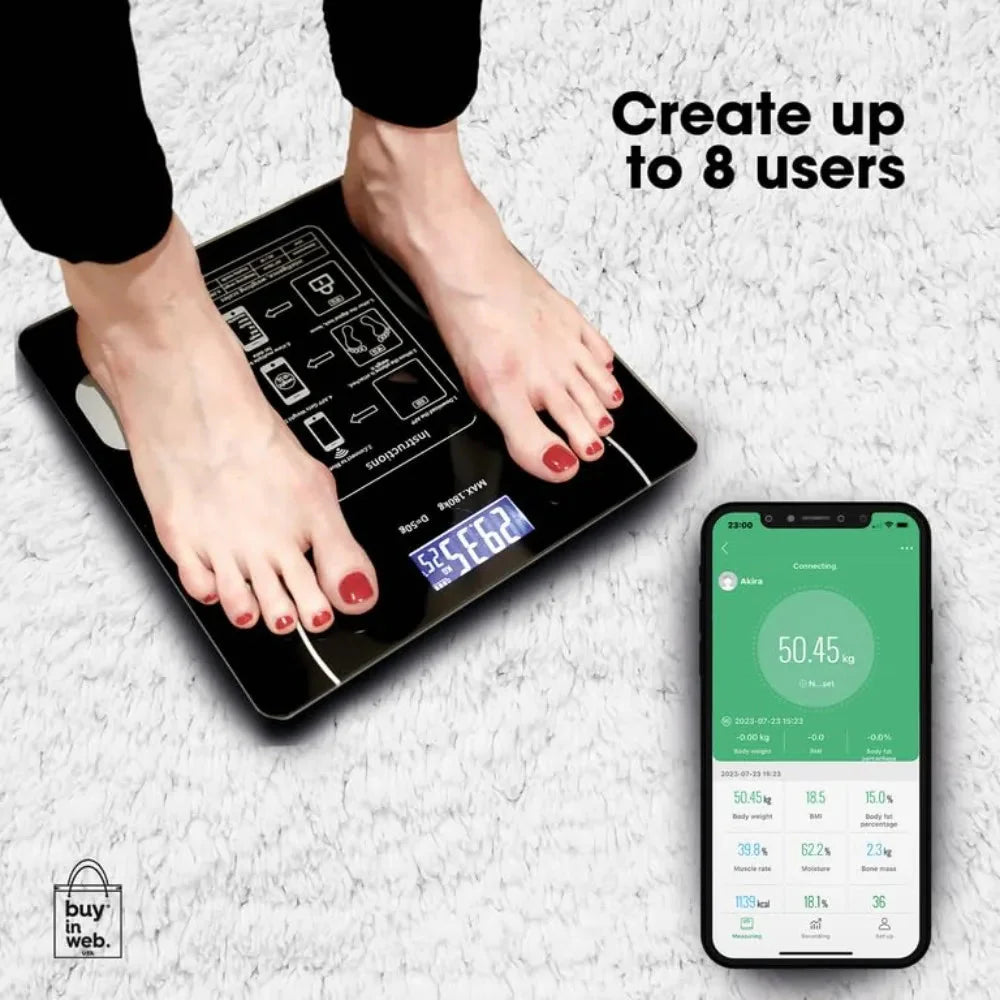 Digital Bathroom Scale With Bluetooth Body Weight Monitor
