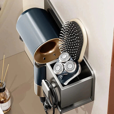Wall-Mounted Hair Dryer Holder Shelf Bathroom Storage Rack Organizer