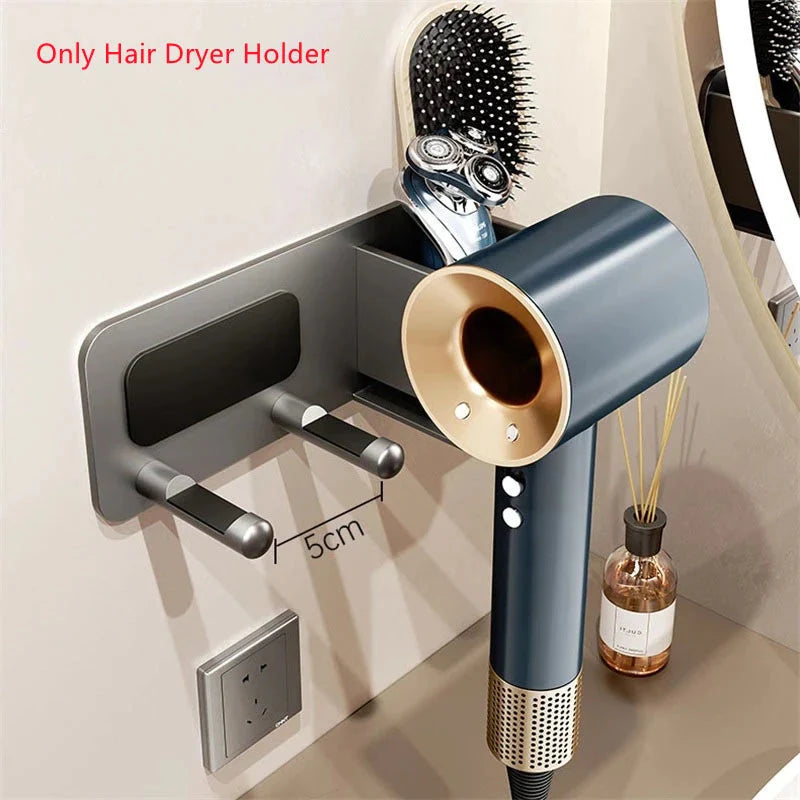 Wall-Mounted Hair Dryer Holder Shelf Bathroom Storage Rack Organizer