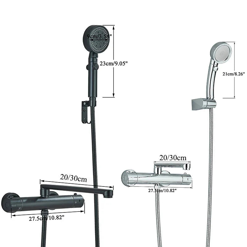 Thermostatic Bathtub Faucet Set Wall Mounted Black Chrome Shower Mixer