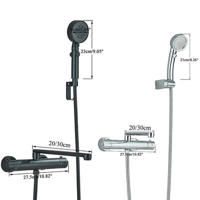 Thermostatic Bathtub Faucet Set Wall Mounted Black Chrome Shower Mixer