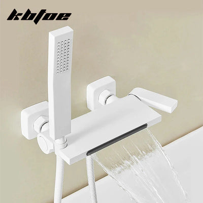 White Black Waterfall Bathtub Faucet With Handheld Shower Set