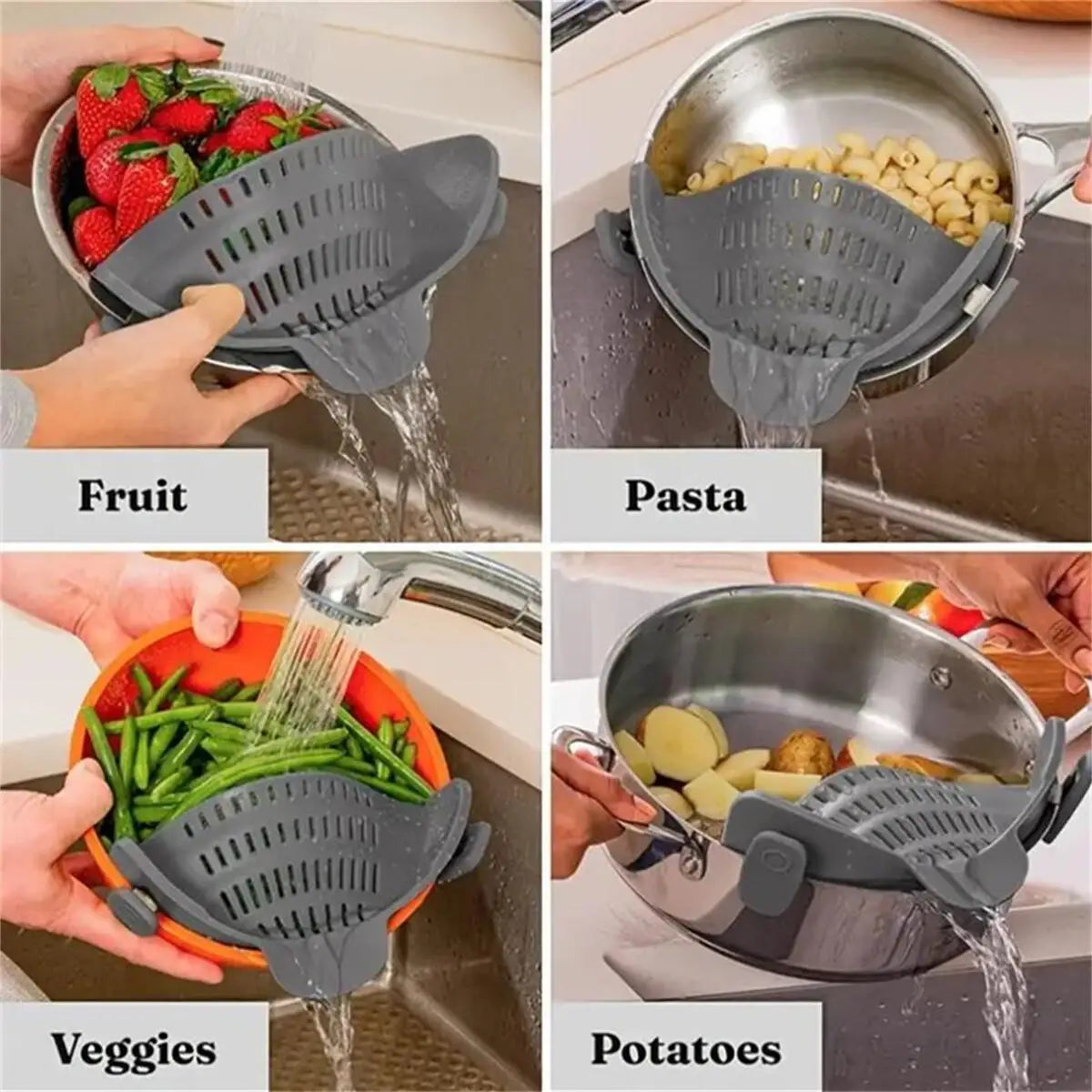 ClipStrain Adjustable Silicone Strainer For Kitchen Draining Tasks