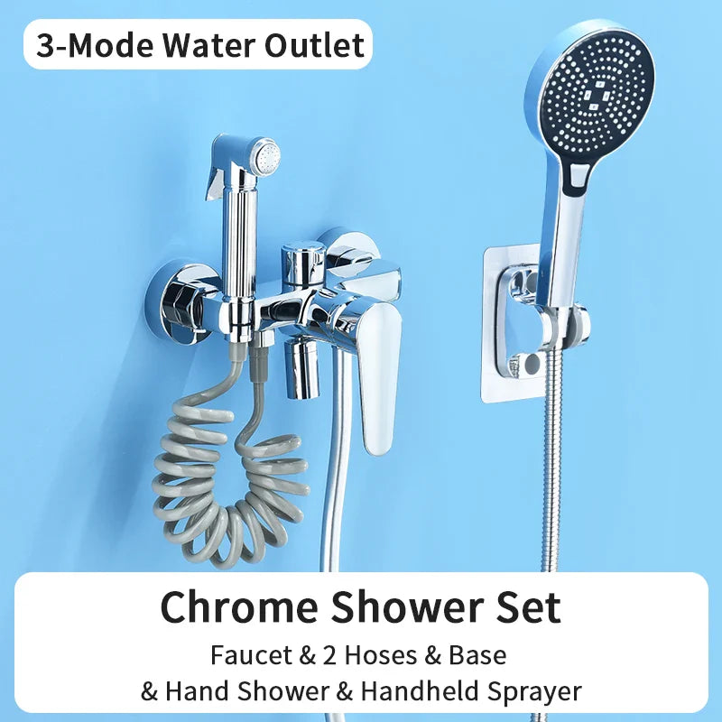 Gray Waterfall Bathtub Faucet Brass Chrome Wall Mount With Hand Shower