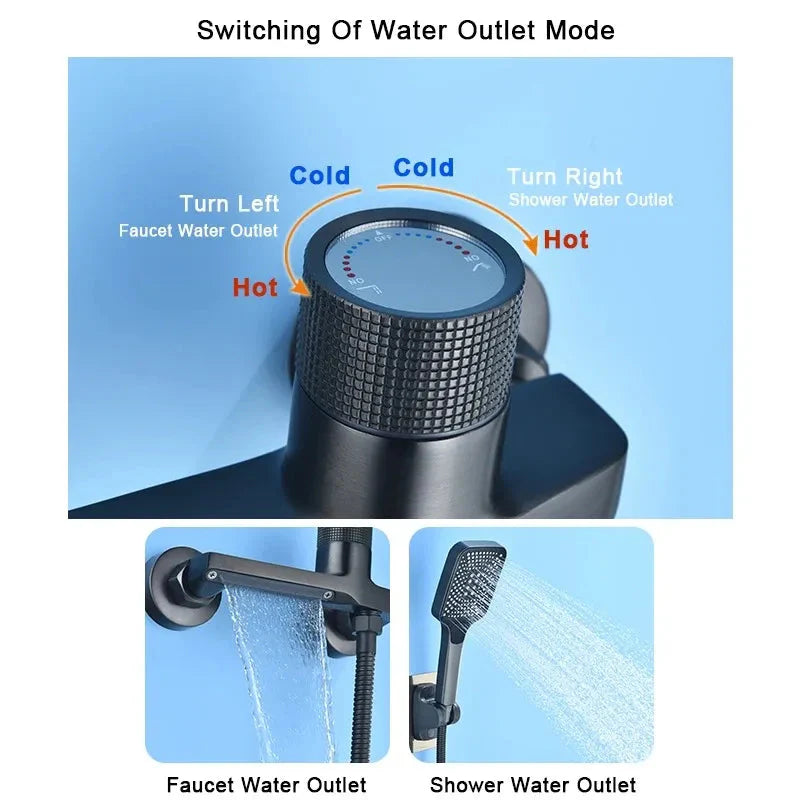 Gray Waterfall Bathtub Faucet With Brass Hand Shower Set