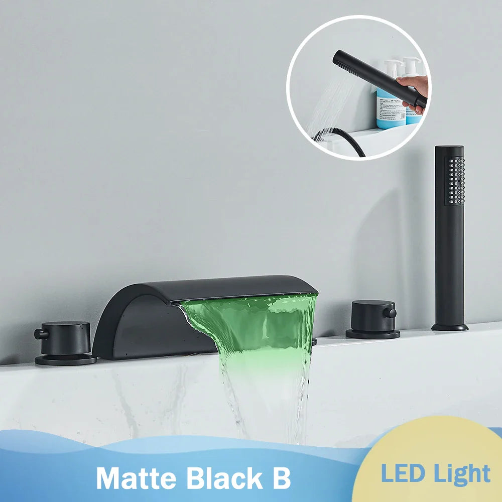 Bronze Waterfall Bathtub Faucet With LED Light Shower Mixer