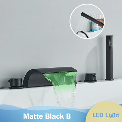 Bronze Waterfall Bathtub Faucet With LED Light Shower Mixer