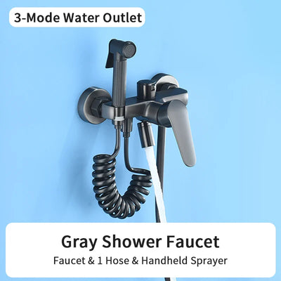 Gray Waterfall Bathtub Faucet Brass Chrome Wall Mount With Hand Shower